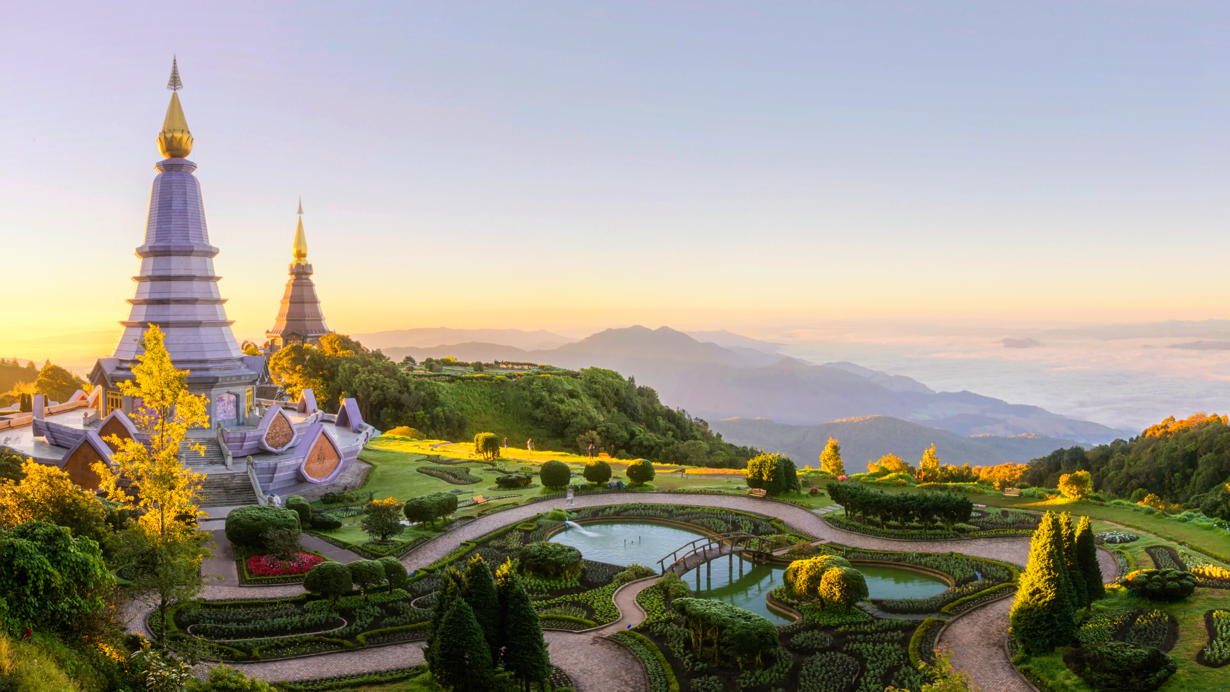 The sunrise over a temple in the mountain